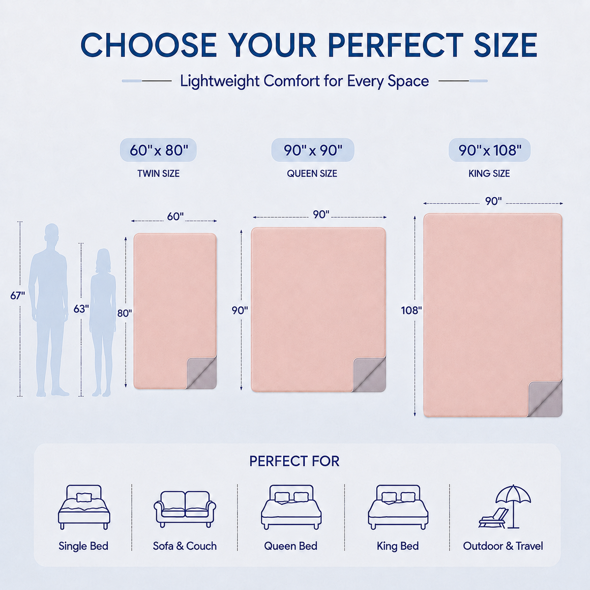 PYROEPLEEA 90" x 108" Cooling Blanket King Size for Hot Sleepers, Lightweight Breathable Soft Blanket for Night Sweats, Bed Sofa Travel, Clover Pink