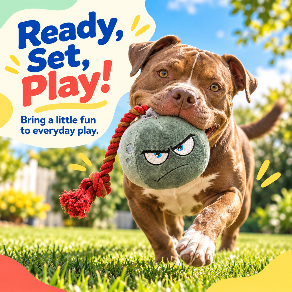 PYROEPLEEA Cartoon Bomb Squeaky Plush Dog Toy with Angry Face and Knotted RopeFuse, Green, Approx. 5 in Wide, Dog Birthday and Holiday Gift