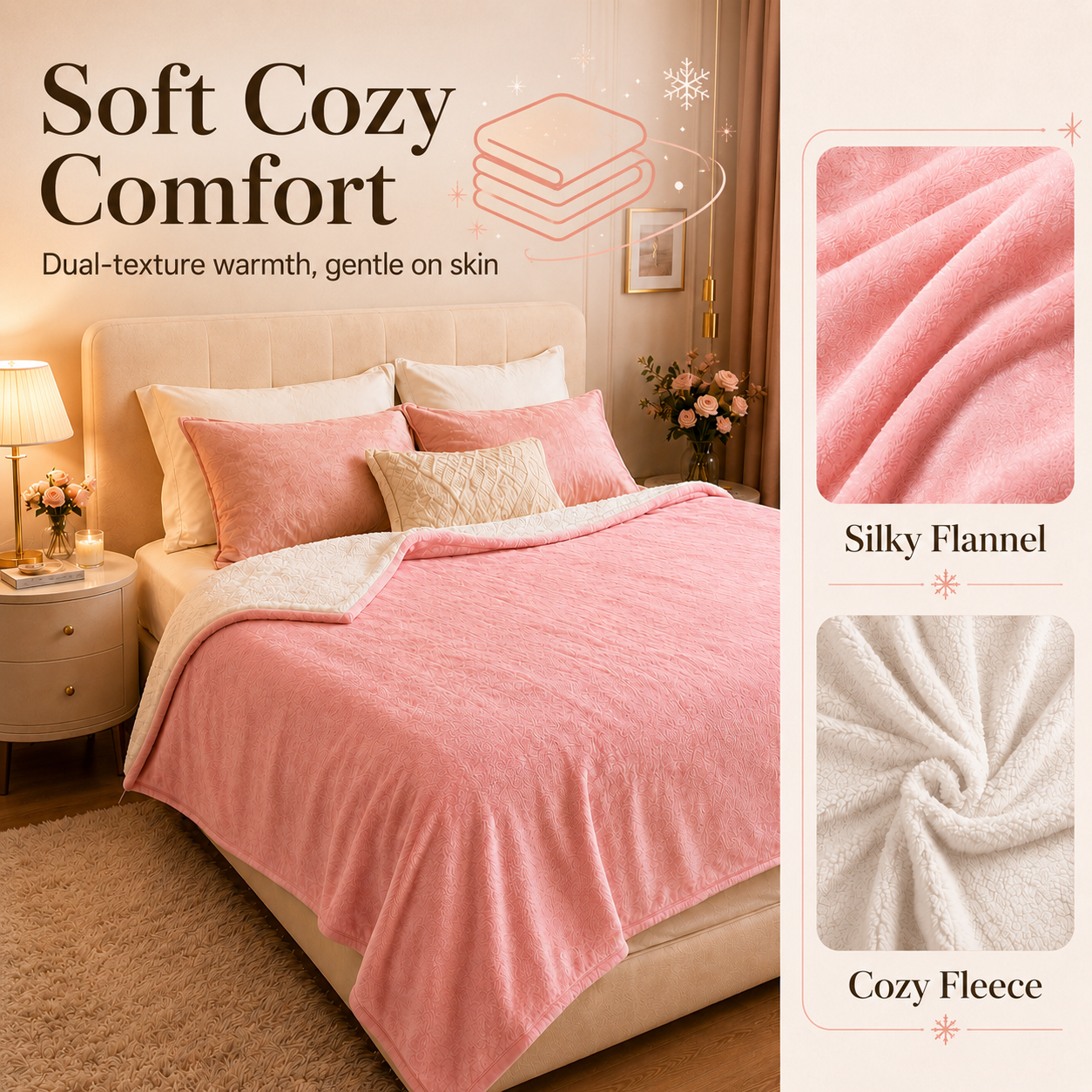 PYROEPLEEA Heated Throw Blanket 50 x 60 in, Flannel Sherpa, 6 Heat Settings, 1-12 Hour Auto Off, Machine Washable for Couch or Bed-Pink