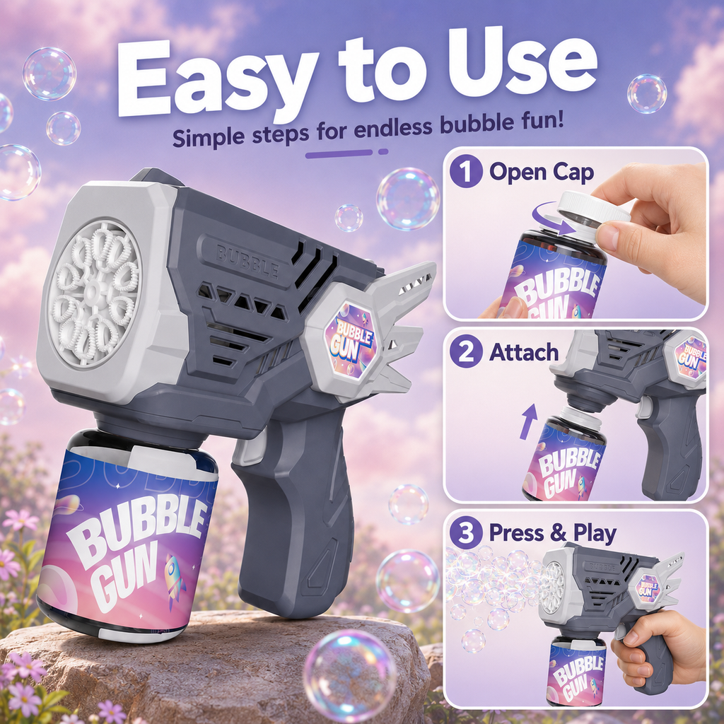 PYROEPLEEA Electric Bubble Gun, Gray 10-Hole High Output Automatic Portable Bubble Blaster, Kids Outdoor Play Toy