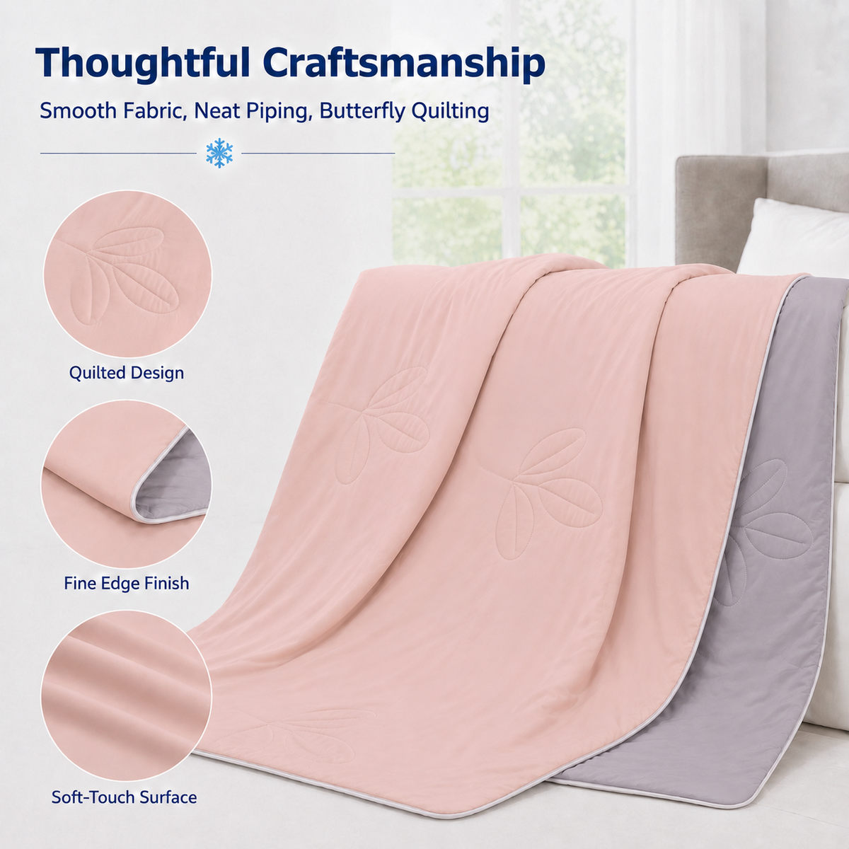 PYROEPLEEA 90" x 90" Cooling Blanket Queen Size for Hot Sleepers, Lightweight Breathable Soft Blanket for Night Sweats, Bed Sofa Travel, Leaves Pink
