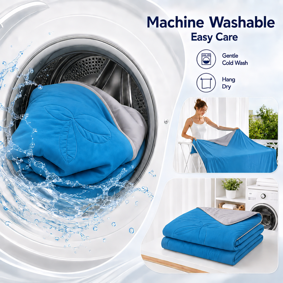 PYROEPLEEA 90" x 108" Cooling Blanket King Size for Hot Sleepers, Lightweight Breathable Soft Blanket for Night Sweats, Bed Sofa Travel, Leaves Blue