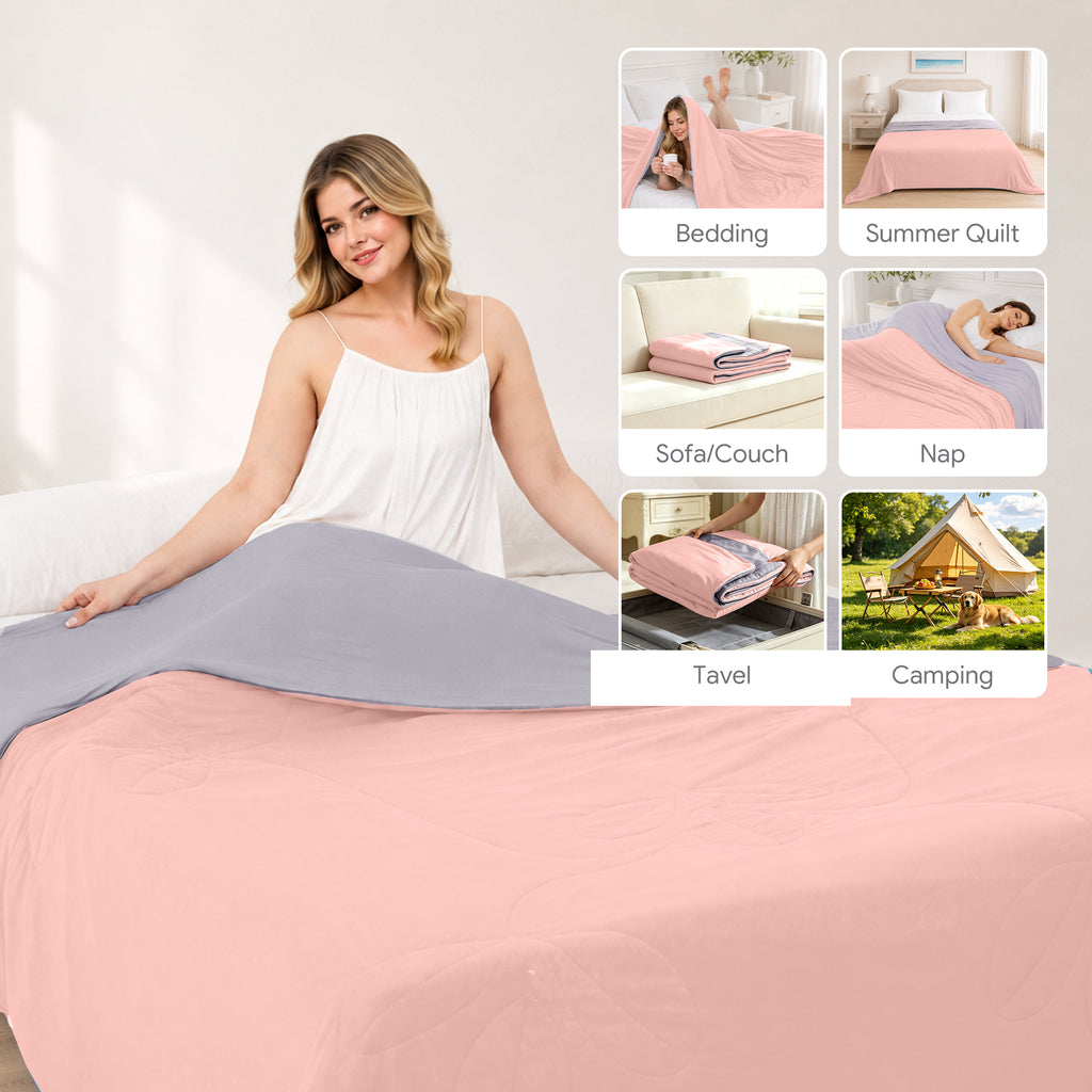 PYROEPLEEA Cooling Blanket for Hot Sleepers King Size (90" x 108"), Lightweight Breathable Summer Cooling Comforter for Night Sweats, Feather Pink