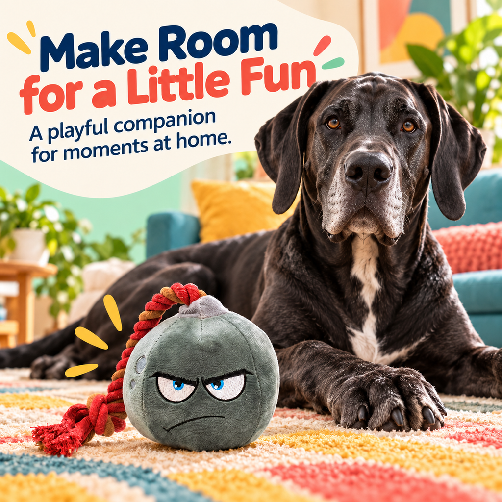PYROEPLEEA Cartoon Bomb Squeaky Plush Dog Toy with Angry Face and Knotted RopeFuse, Green, Approx. 5 in Wide, Dog Birthday and Holiday Gift