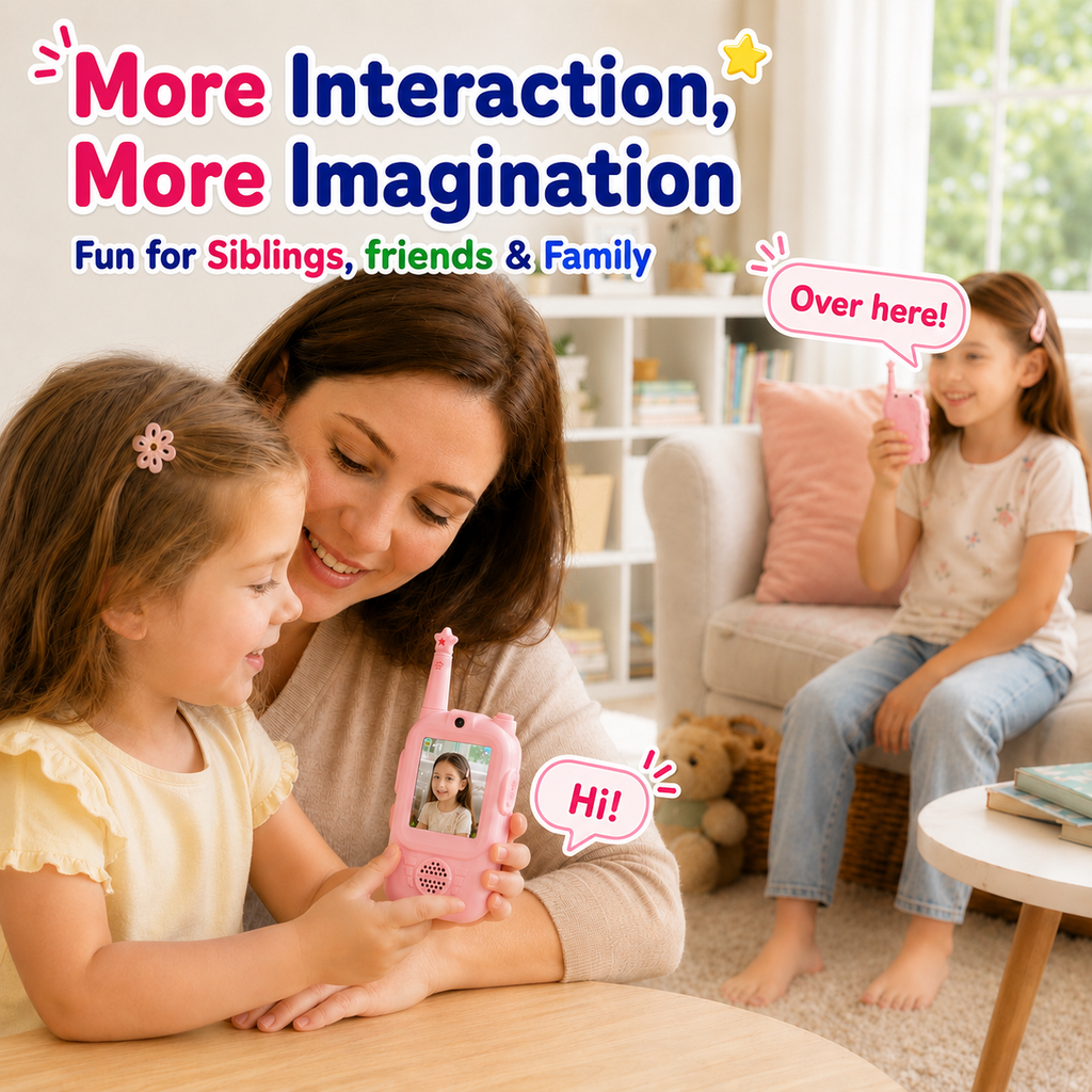 PYROEPLEEA Video Walkie Talkies for Kids 2 Pack, Rechargeable Long Range Two Way Radios with Screen, Camera & Voice Changer, Outdoor Toys, Pink
