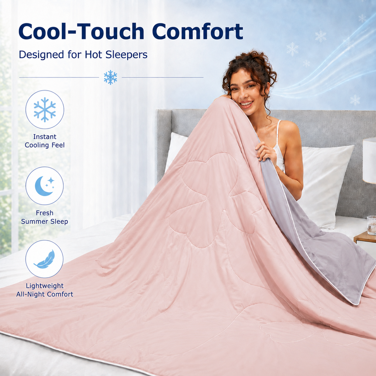 PYROEPLEEA 90" x 108" Cooling Blanket King Size for Hot Sleepers, Lightweight Breathable Soft Blanket for Night Sweats, Bed Sofa Travel, Clover Pink