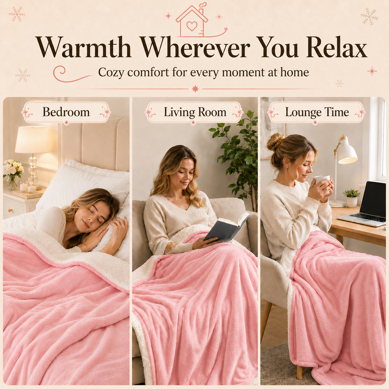 PYROEPLEEA Heated Electric Blanket Full Size 72 x 84 in, Flannel Sherpa, 6 Heat Settings, 1-12 Hr Auto Off, Machine Washable for Bed or Couch-Pink