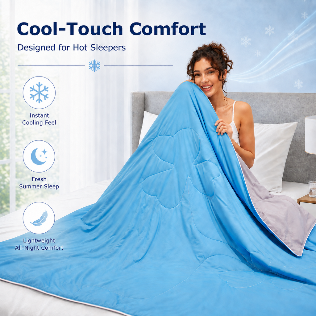 PYROEPLEEA 90" x 90" Cooling Blanket Queen Size for Hot Sleepers, Lightweight Breathable Soft Blanket for Night Sweats, Bed Sofa Travel, Clover Blue