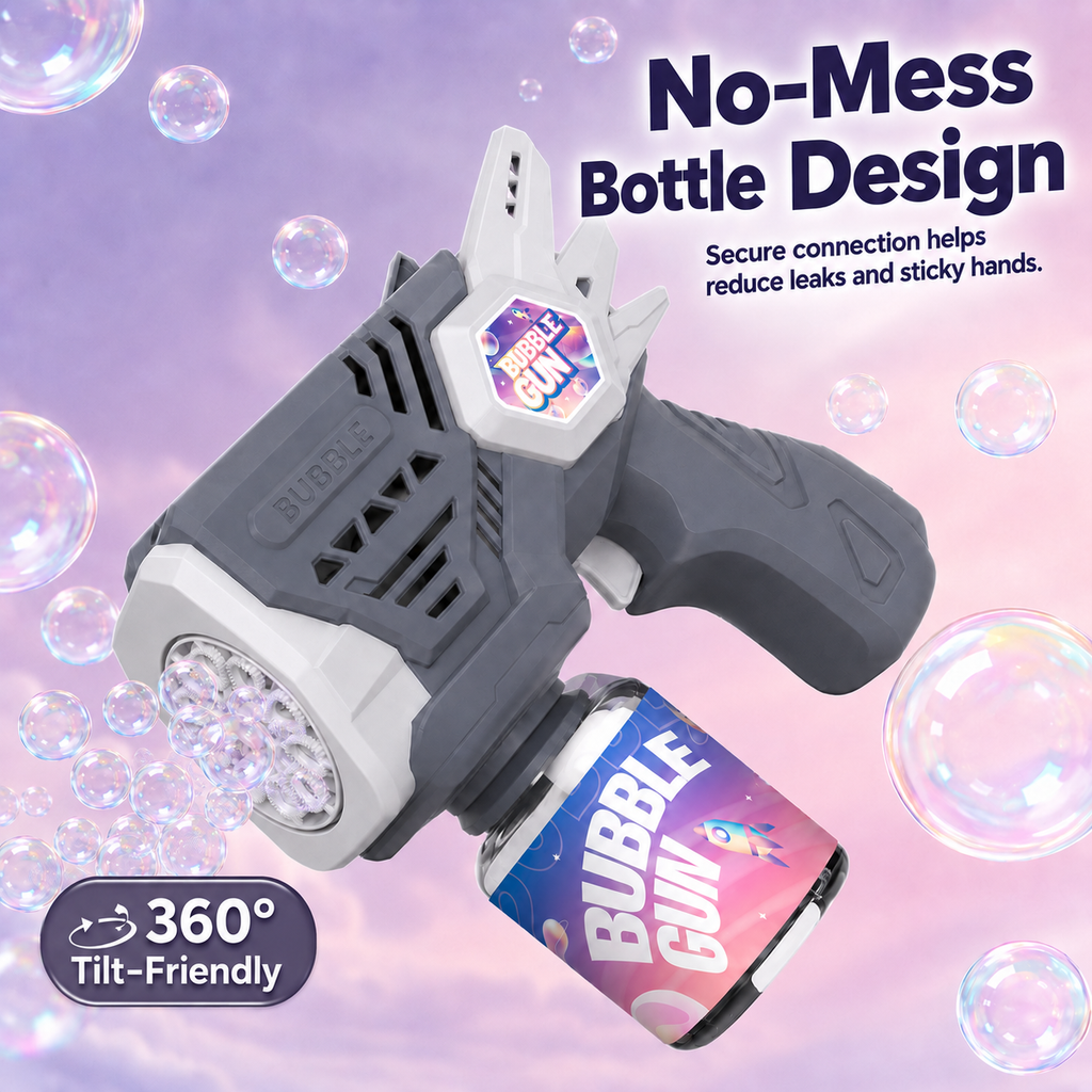 PYROEPLEEA Electric Bubble Gun, Gray 10-Hole High Output Automatic Portable Bubble Blaster, Kids Outdoor Play Toy