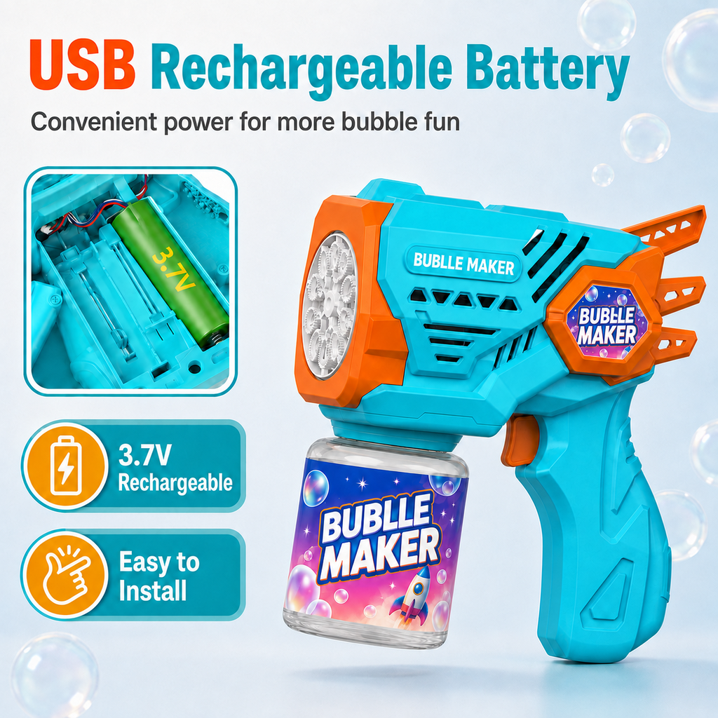 PYROEPLEEA Bubble Machine for Kids, Angel Wings Handheld Bubble Maker, USB Rechargeable Outdoor Bubble Toy for Boys Girls Ages 3+, Blue