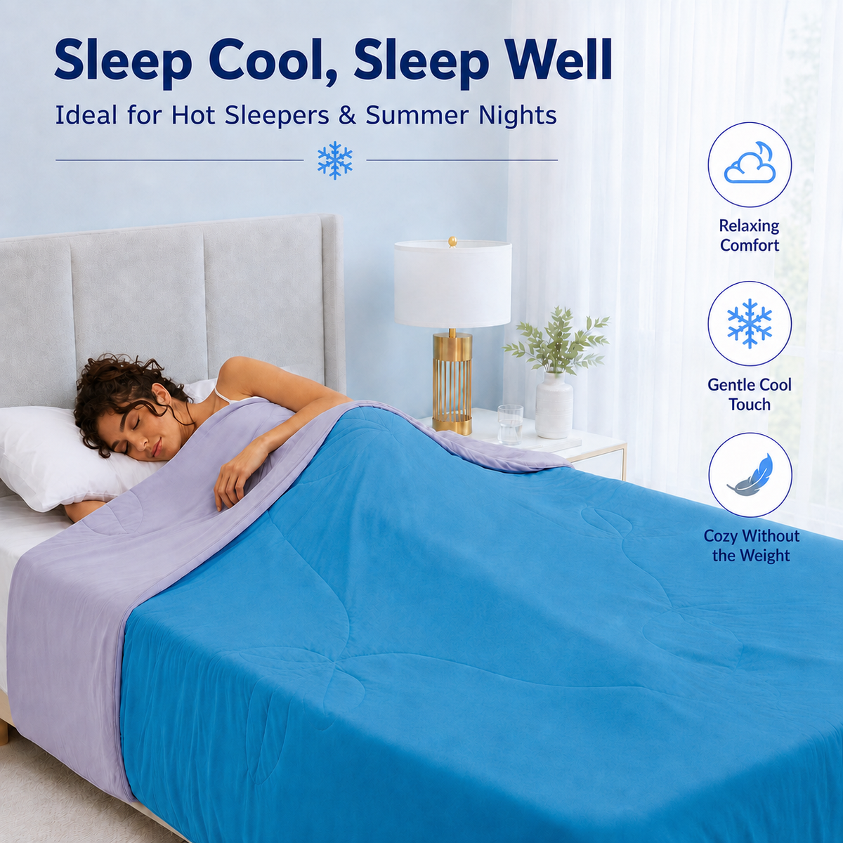 PYROEPLEEA 90" x 108" Cooling Blanket King Size for Hot Sleepers, Lightweight Breathable Soft Blanket for Night Sweats, Bed Sofa Travel, Leaves Blue