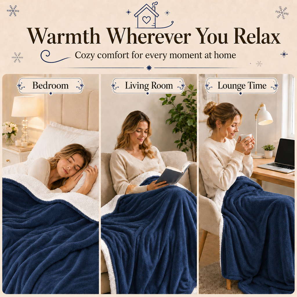 PYROEPLEEA Heated Throw Blanket 50 x 60 in, Flannel Sherpa, 6 Heat Settings, 1-12 Hour Auto Off, Machine Washable for Couch or Bed-Dark Blue