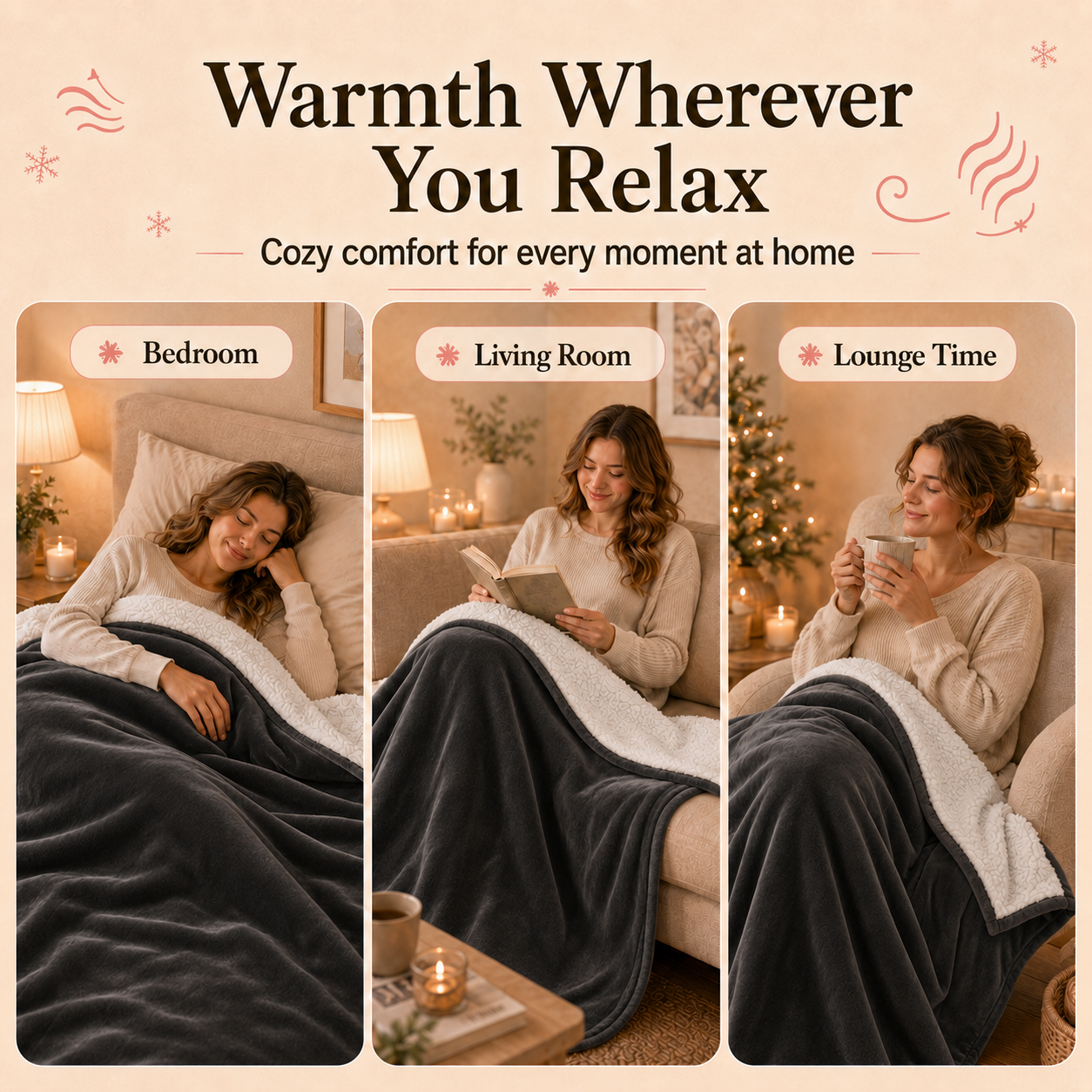 PYROEPLEEA Heated Electric Blanket King 90 x 100 in, Flannel Sherpa, 2 Controllers, Dual Zone, 6 Heat Settings, 1-12 Hour Auto Off, Washable-Dark Gray