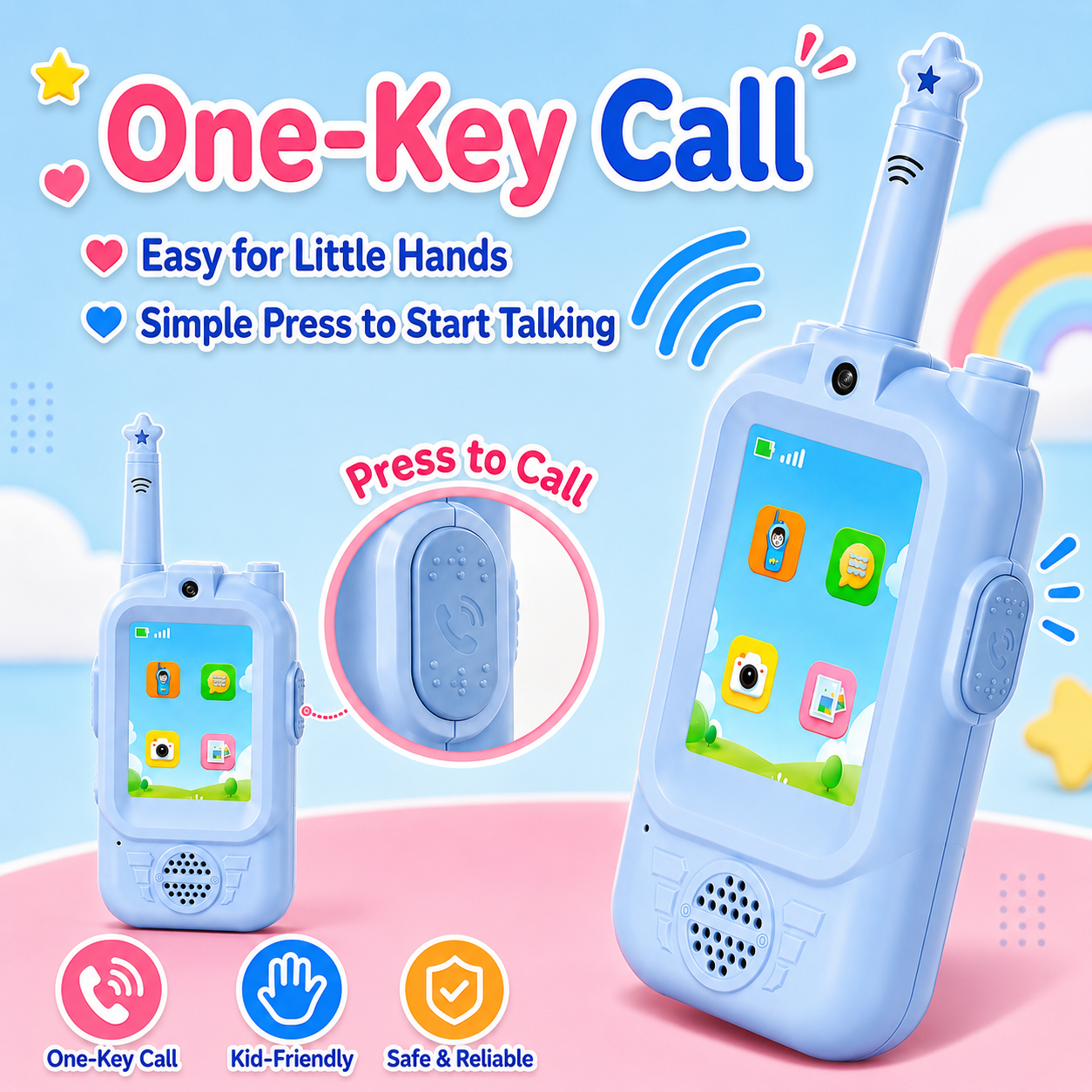 PYROEPLEEA Video Walkie Talkies for Kids 2 Pack, Rechargeable Long Range Two Way Radios with Screen, Camera & Voice Changer, Outdoor Toys, Blue