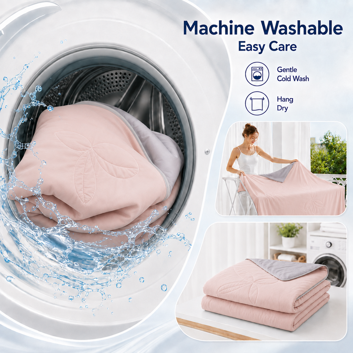 PYROEPLEEA 90" x 90" Cooling Blanket Queen Size for Hot Sleepers, Lightweight Breathable Soft Blanket for Night Sweats, Bed Sofa Travel, Leaves Pink