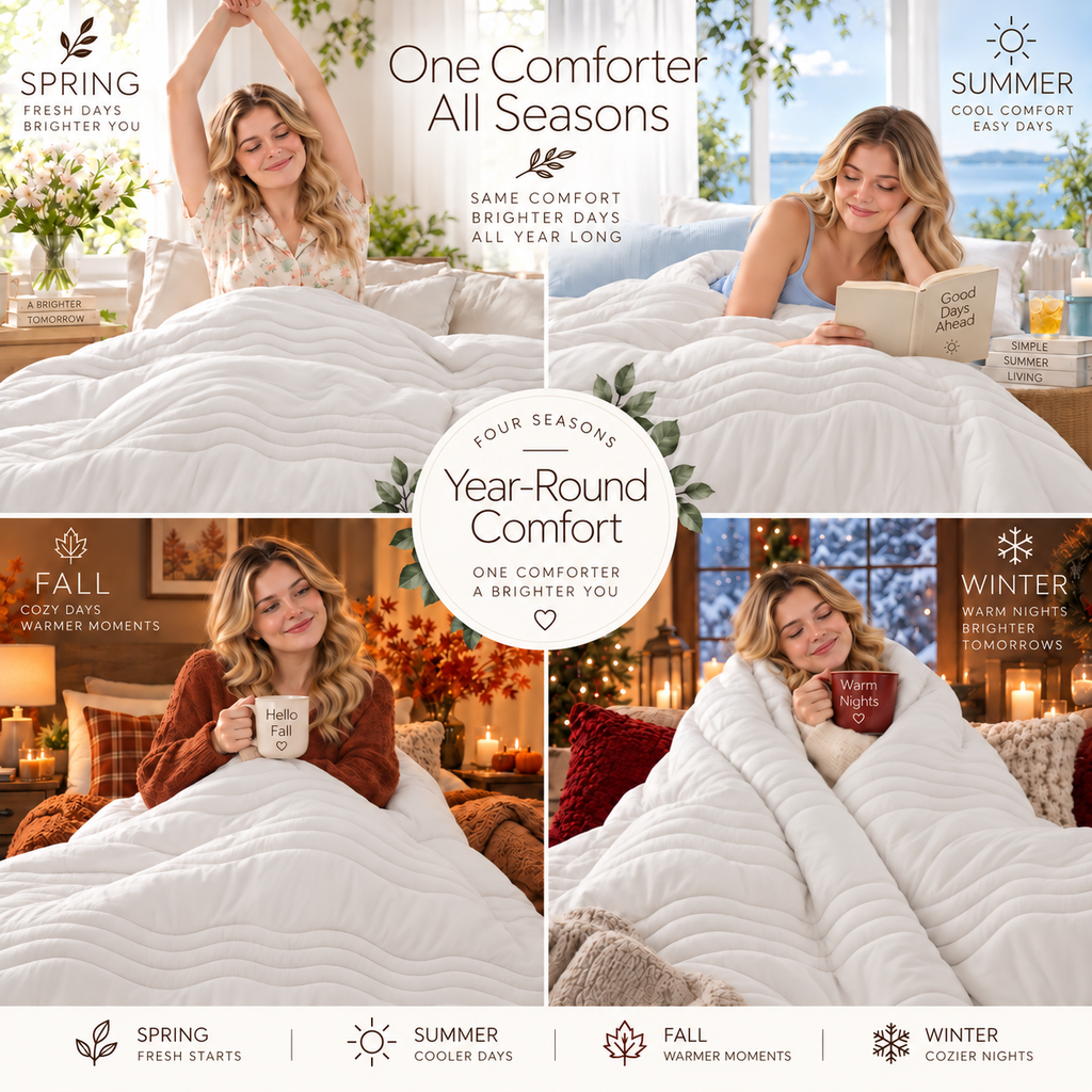 PYROEPLEEA All Season Comforter Twin 66 x 90 Inches, Ultra Soft Brushed Microfiber Down Alternative Comforter, Lightweight Wave Quilted Bedding, Machine Washable, White