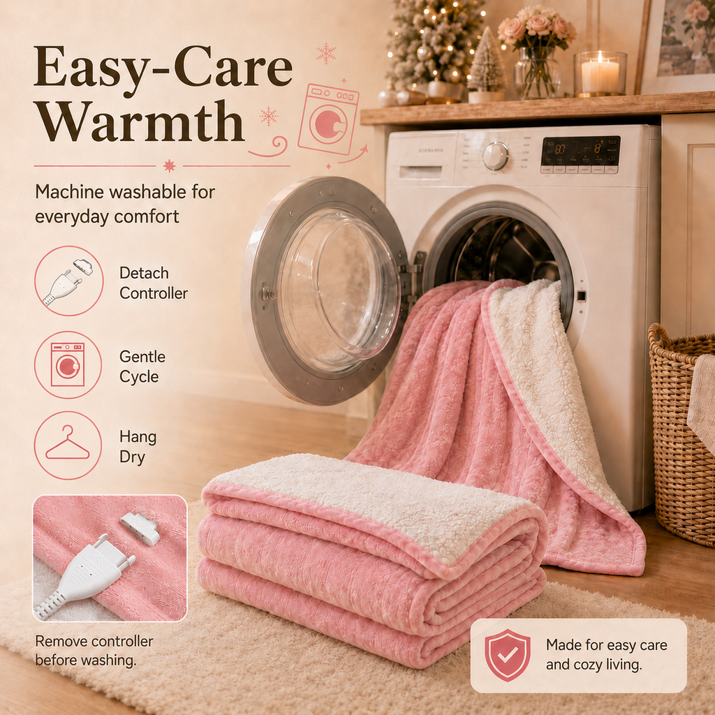 PYROEPLEEA Heated Electric Blanket Full Size 72 x 84 in, Flannel Sherpa, 6 Heat Settings, 1-12 Hr Auto Off, Machine Washable for Bed or Couch-Pink