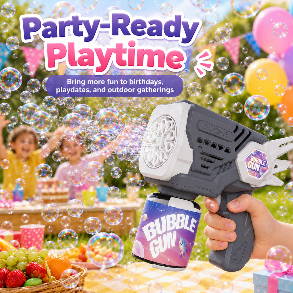 PYROEPLEEA Electric Bubble Gun, Gray 10-Hole High Output Automatic Portable Bubble Blaster, Kids Outdoor Play Toy