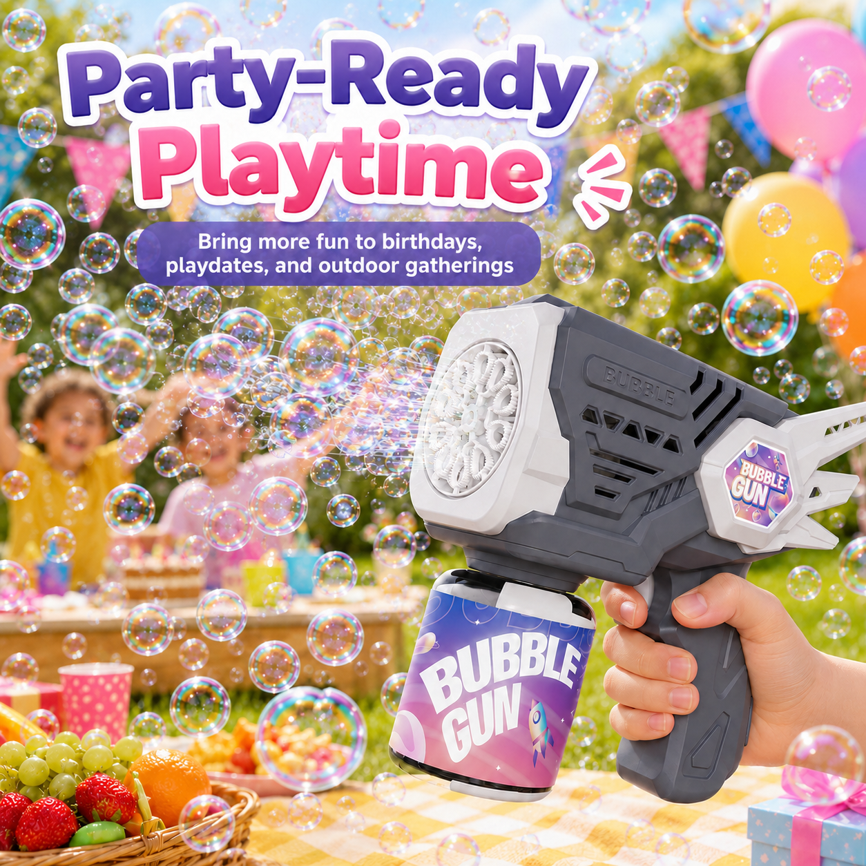 PYROEPLEEA Electric Bubble Gun, Gray 10-Hole High Output Automatic Portable Bubble Blaster, Kids Outdoor Play Toy