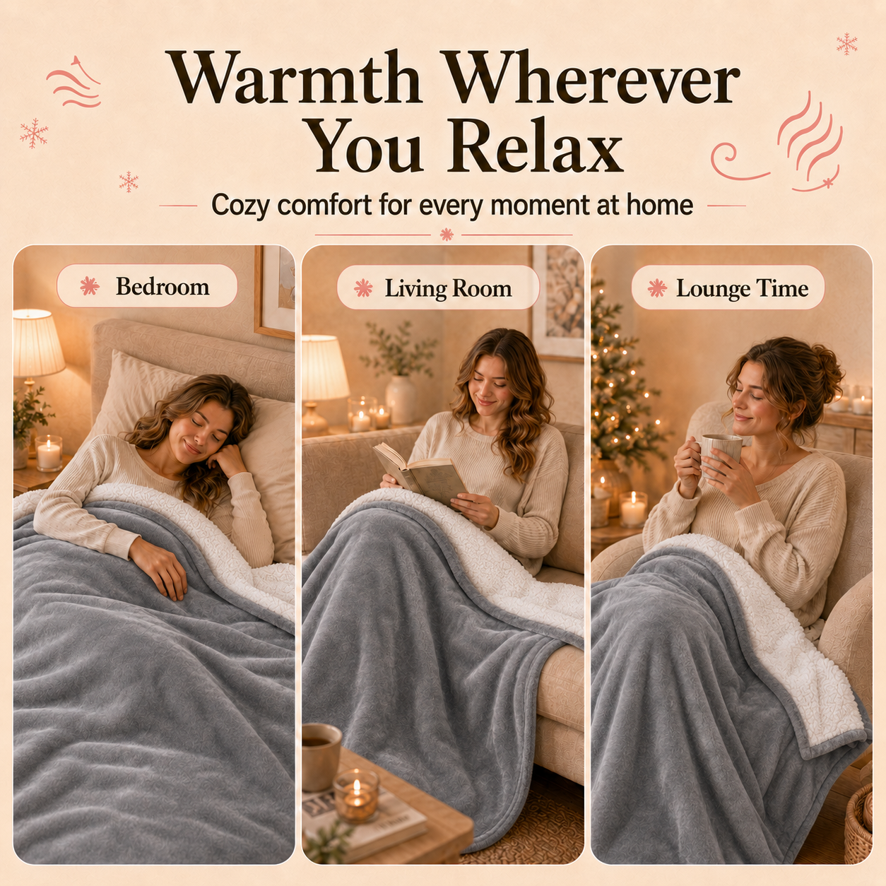 PYROEPLEEA Heated Throw Blanket 50 x 60 in, Flannel Sherpa, 6 Heat Settings, 1-12 Hour Auto Off, Machine Washable for Couch or Bed-Light Grey
