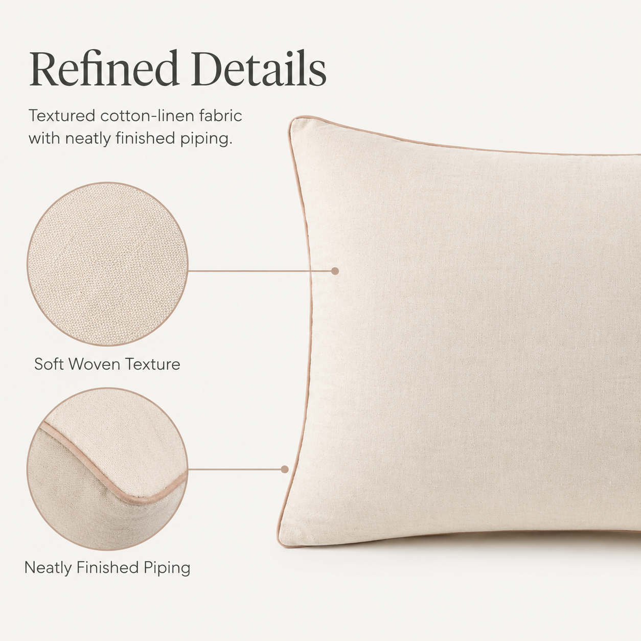 Premium Cotton Linen Pillow - Ultra Soft & Breathable, Fluffy Supportive Sleeping Pillow for All Sleep Positions, Machine Washable, Light Beige