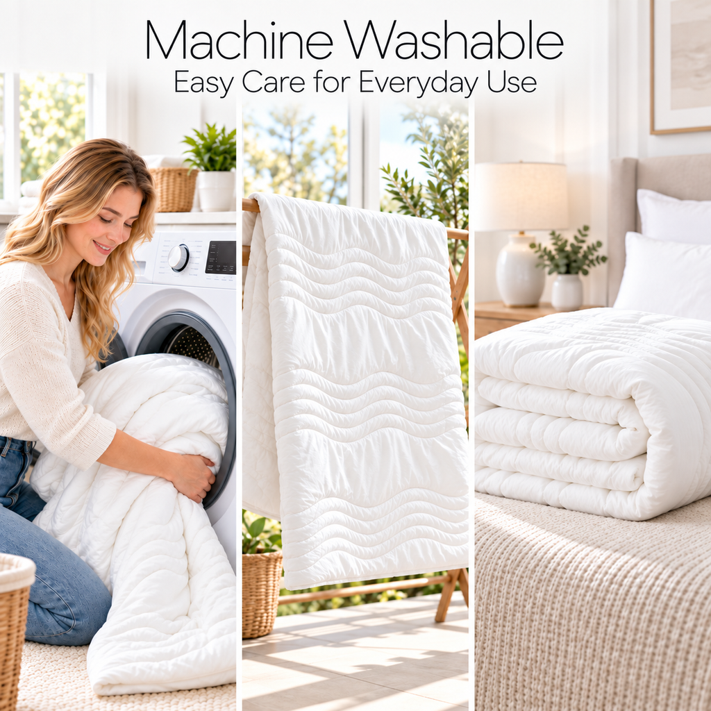 PYROEPLEEA All Season Comforter Twin 66 x 90 Inches, Ultra Soft Brushed Microfiber Down Alternative Comforter, Lightweight Wave Quilted Bedding, Machine Washable, White