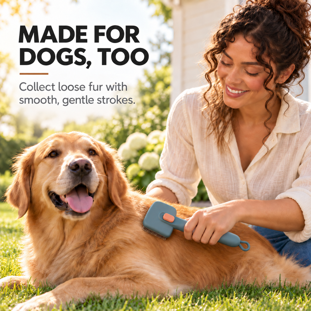 PYROEPLEEA Self-Cleaning Slicker Brush for Dogs and Cats, Push-Button Pet Grooming Tool, Green, 1 Count