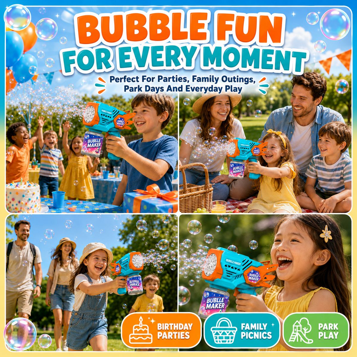 PYROEPLEEA Bubble Machine for Kids, Angel Wings Handheld Bubble Maker, USB Rechargeable Outdoor Bubble Toy for Boys Girls Ages 3+, Blue