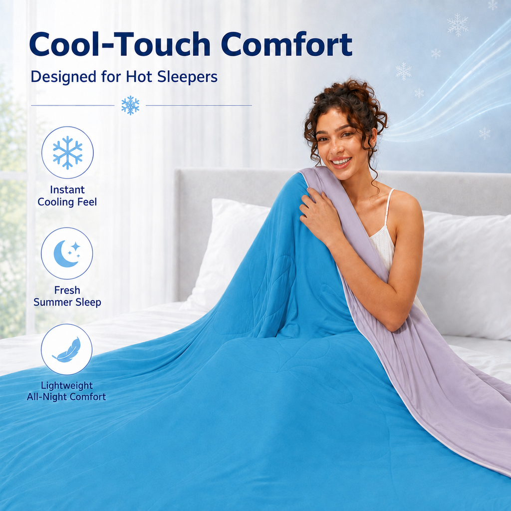 PYROEPLEEA 90" x 108" Cooling Blanket King Size for Hot Sleepers, Lightweight Breathable Soft Blanket for Night Sweats, Bed Sofa Travel, Leaves Blue