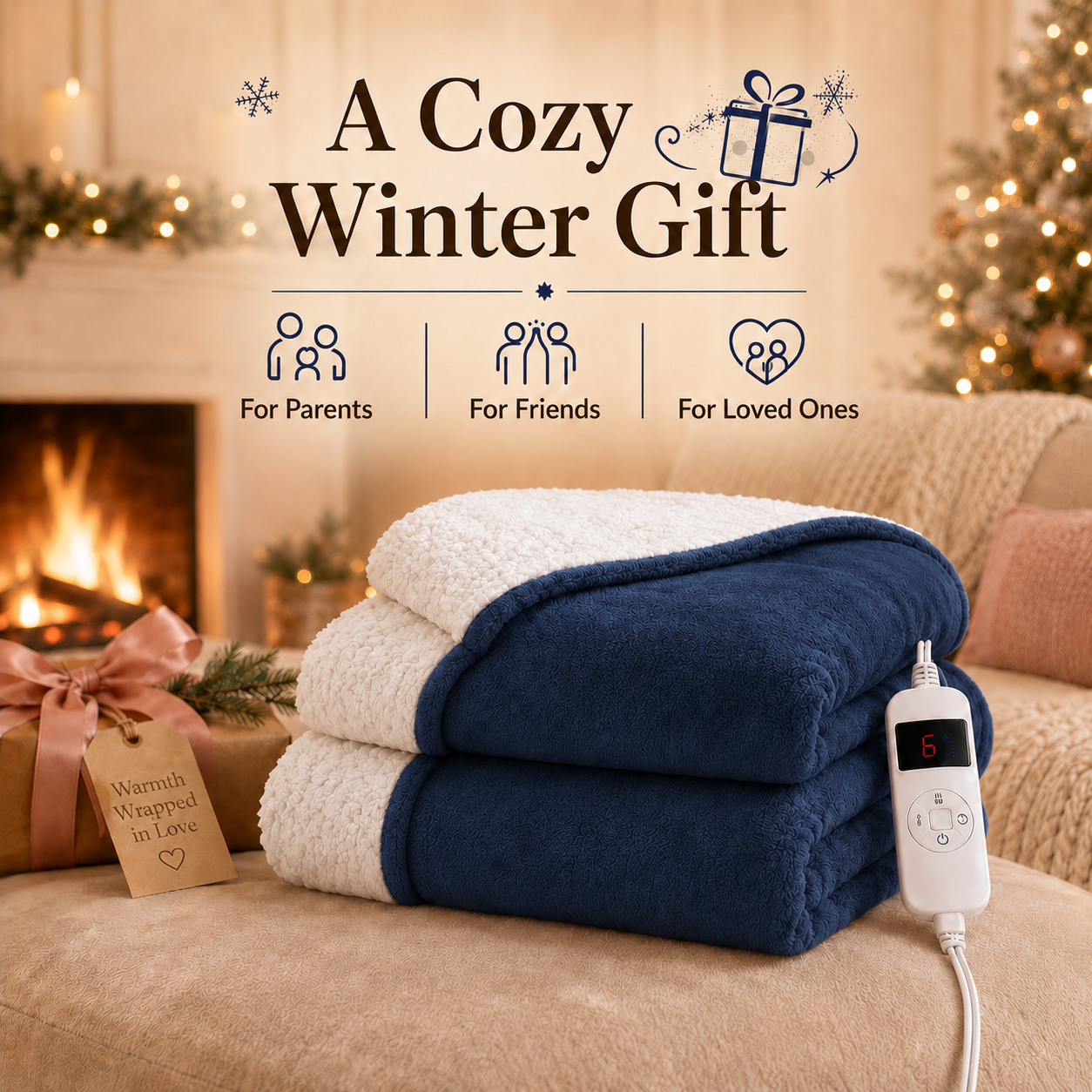 PYROEPLEEA Heated Throw Blanket 50 x 60 in, Flannel Sherpa, 6 Heat Settings, 1-12 Hour Auto Off, Machine Washable for Couch or Bed-Dark Blue