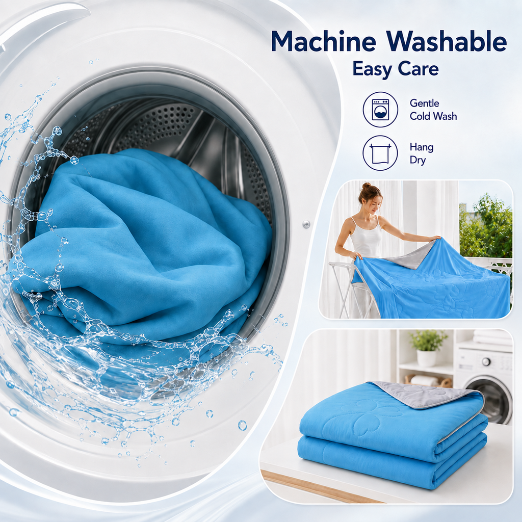 PYROEPLEEA 90" x 90" Cooling Blanket Queen Size for Hot Sleepers, Lightweight Breathable Soft Blanket for Night Sweats, Bed Sofa Travel, Clover Blue