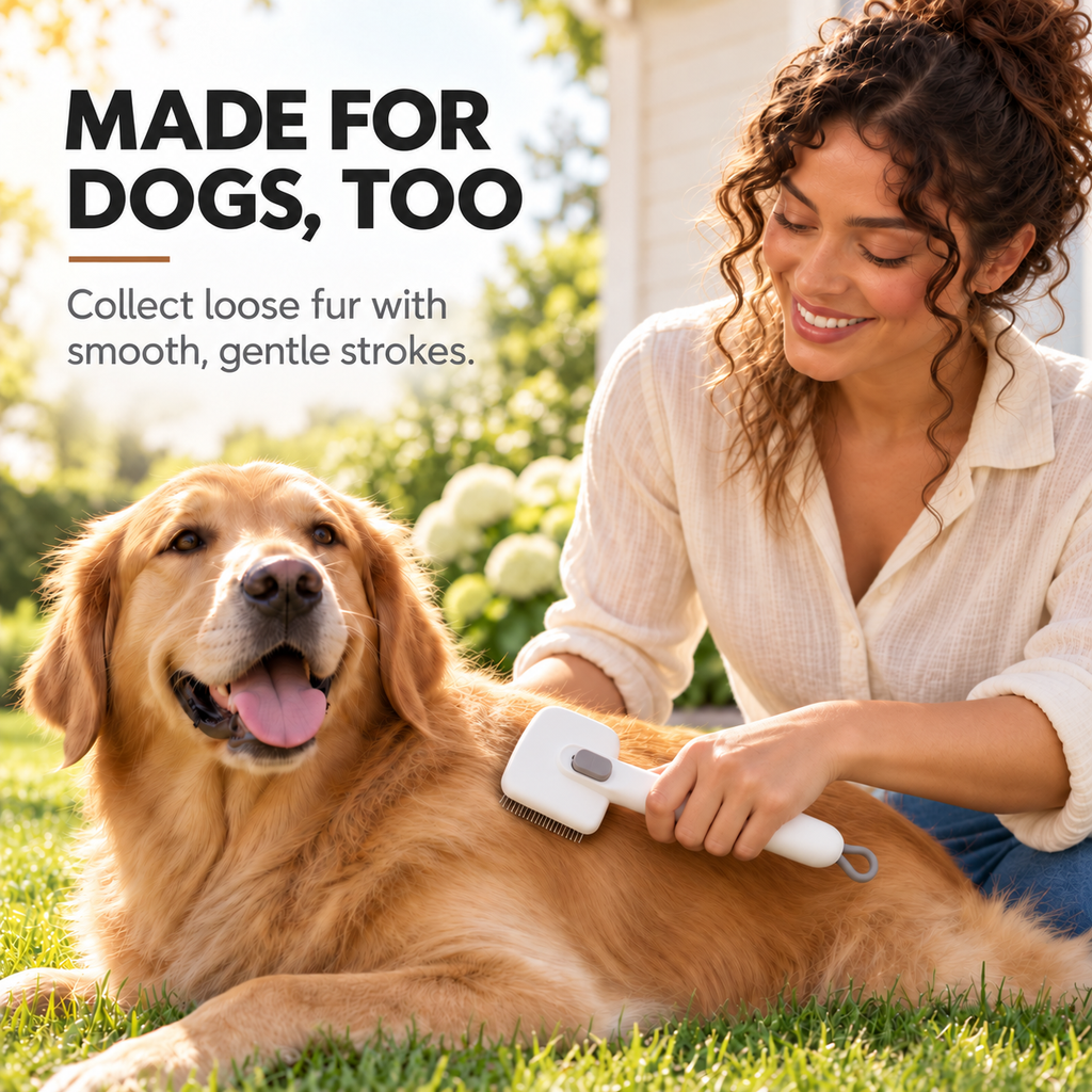 PYROEPLEEA Self-Cleaning Slicker Brush for Dogs and Cats, Push-Button Pet Grooming Tool, White, 1 Count