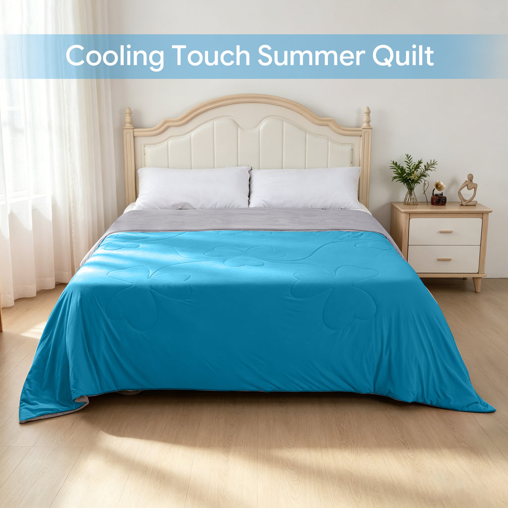 PYROEPLEEA Cooling Blanket for Hot Sleepers King Size (90" x 108"), Lightweight Breathable Summer Cooling Comforter for Night Sweats, Clover Blue