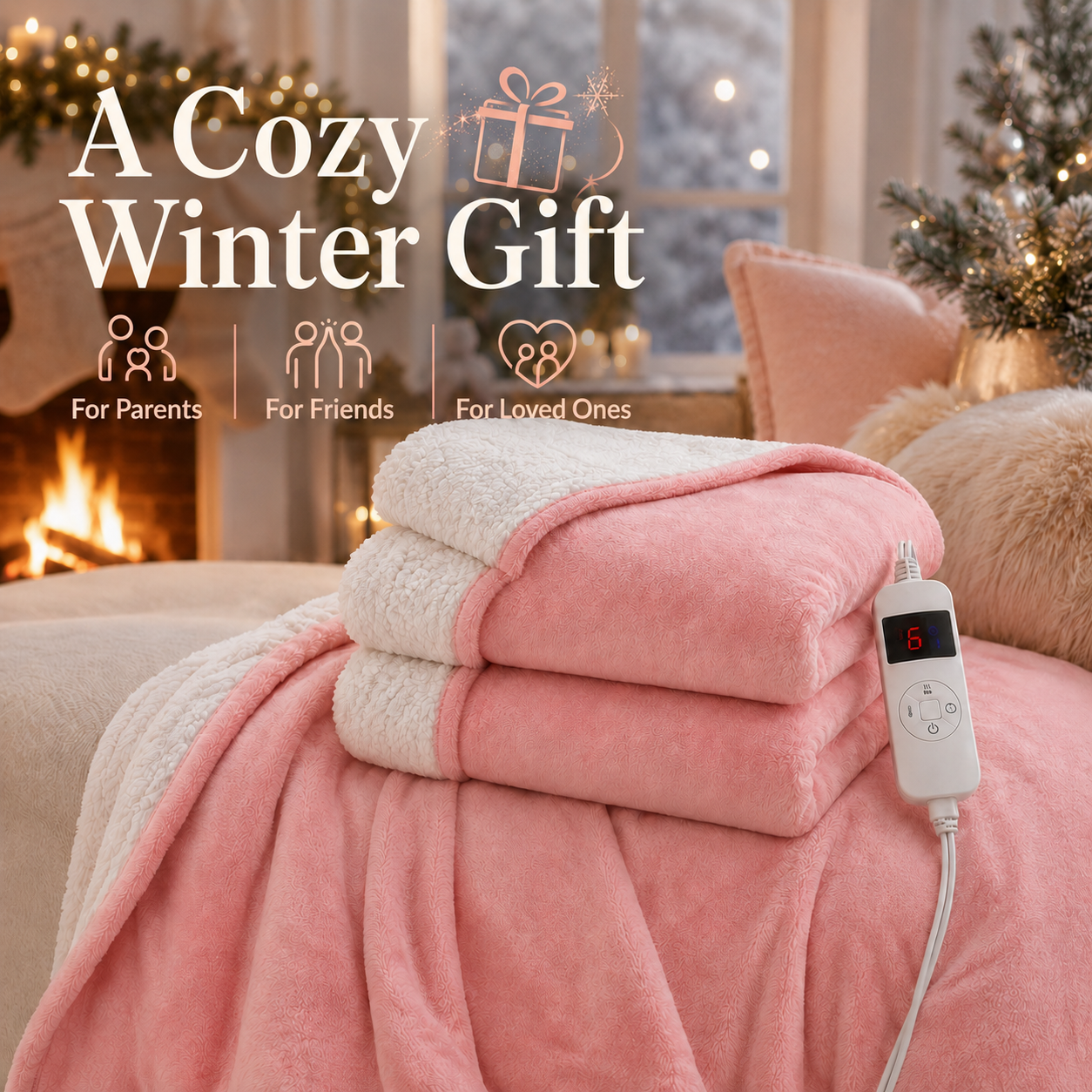 PYROEPLEEA Heated Throw Blanket 50 x 60 in, Flannel Sherpa, 6 Heat Settings, 1-12 Hour Auto Off, Machine Washable for Couch or Bed-Pink