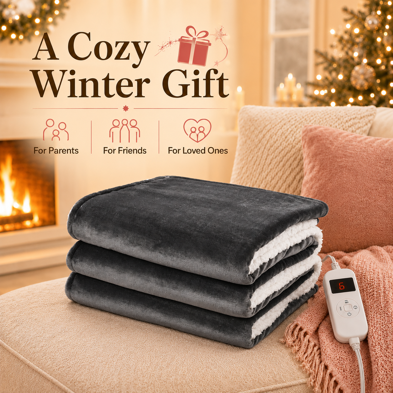 PYROEPLEEA Heated Electric Blanket Twin 62 x 84 in, Flannel Sherpa, 6 Heat Settings, 1-12 Hour Auto Off, Machine Washable for Bed or Couch-Dark Gray
