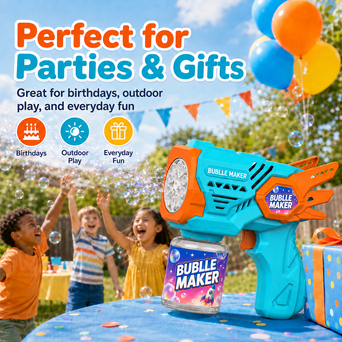 PYROEPLEEA Bubble Machine for Kids, Angel Wings Handheld Bubble Maker, USB Rechargeable Outdoor Bubble Toy for Boys Girls Ages 3+, Blue