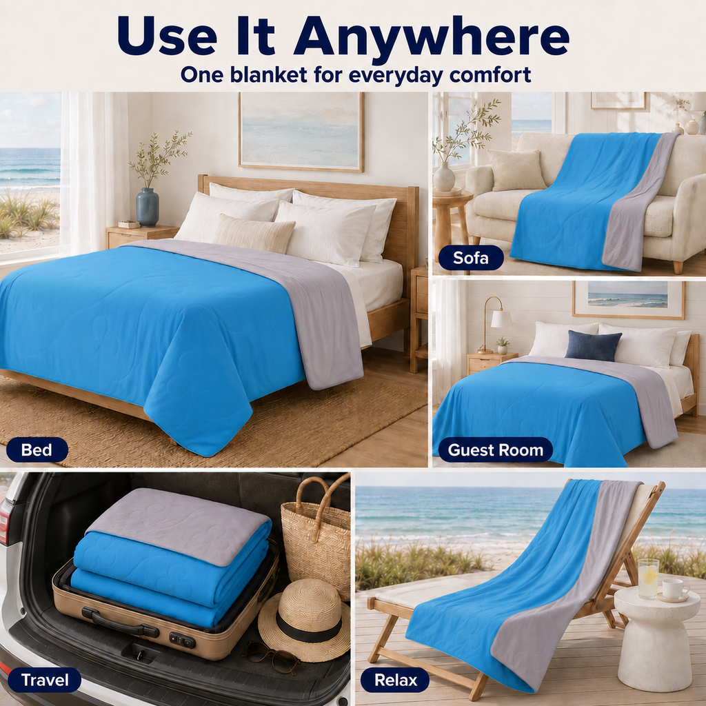 PYROEPLEEA 90" x 90" Cooling Blanket Queen Size for Hot Sleepers, Lightweight Breathable Soft Blanket for Night Sweats, Bed Sofa Travel, Clover Blue