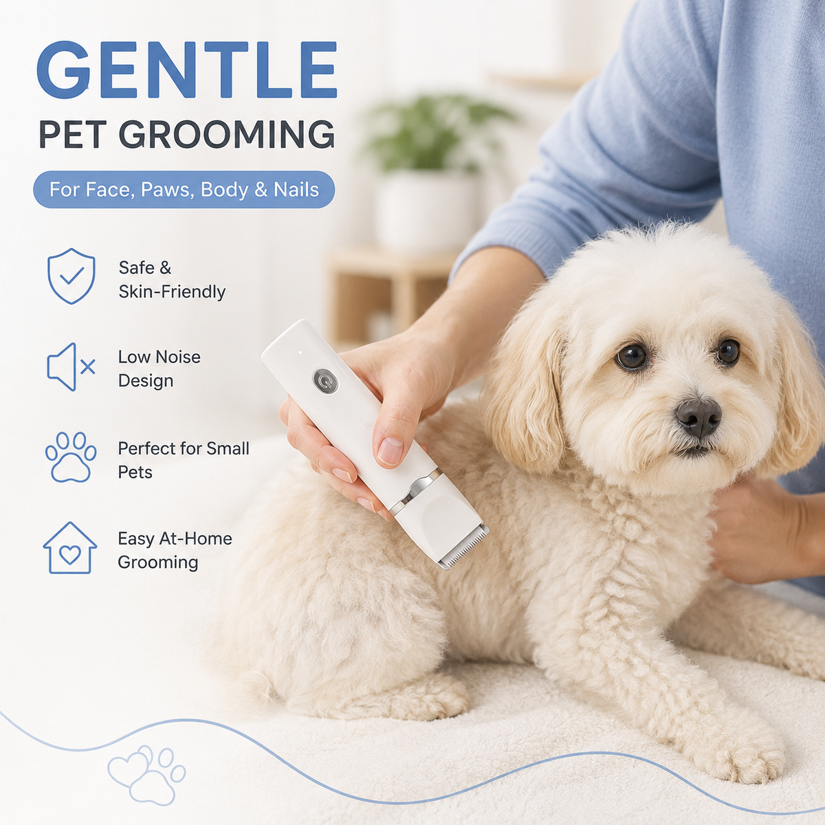 PYROEPLEEA 4-in-1 Dog Clippers & Pet Grooming Kit, 2-Speed Cordless Hair Trimmer with Paw Trimmer & Nail Grinder, White