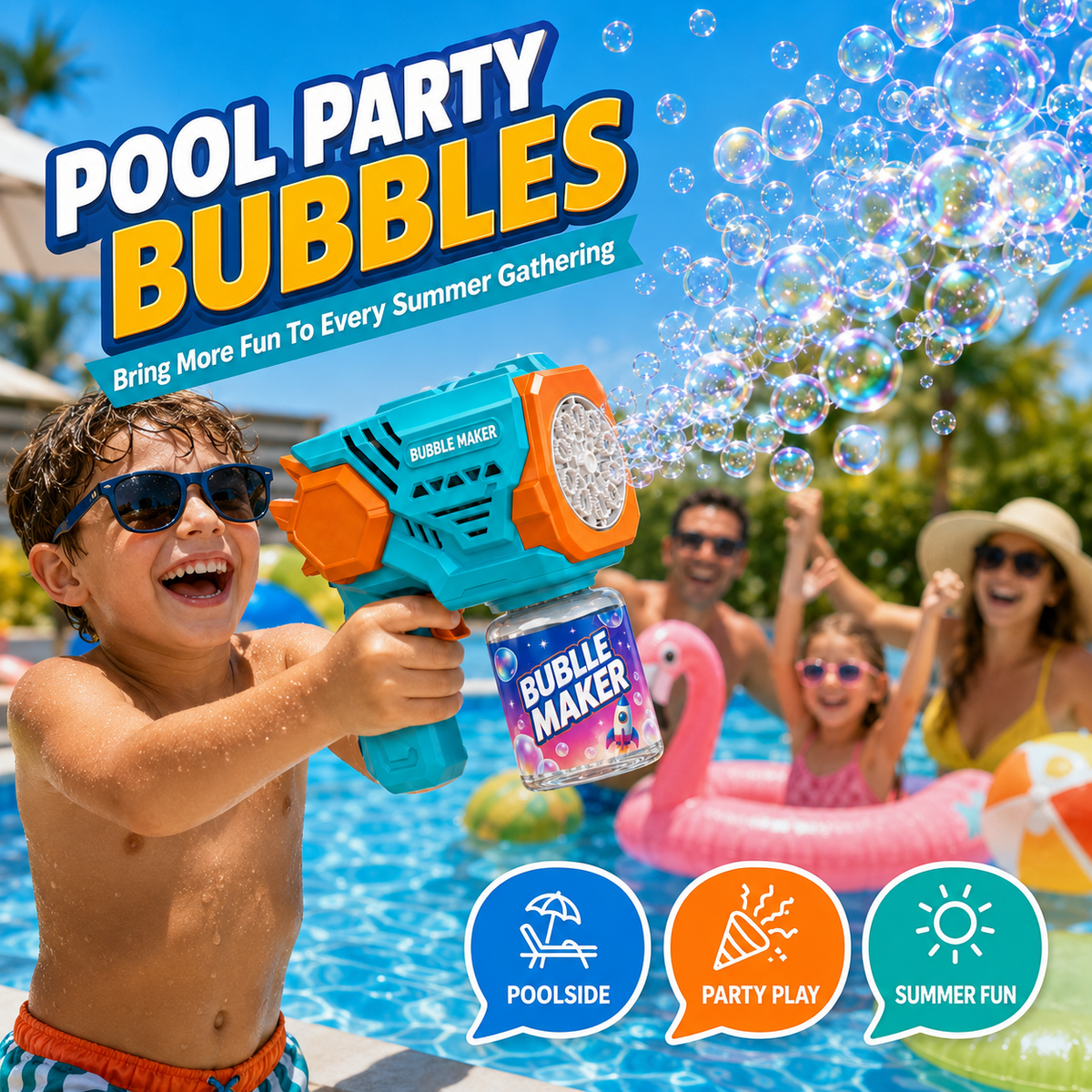 PYROEPLEEA Bubble Machine for Kids, Angel Wings Handheld Bubble Maker, USB Rechargeable Outdoor Bubble Toy for Boys Girls Ages 3+, Blue