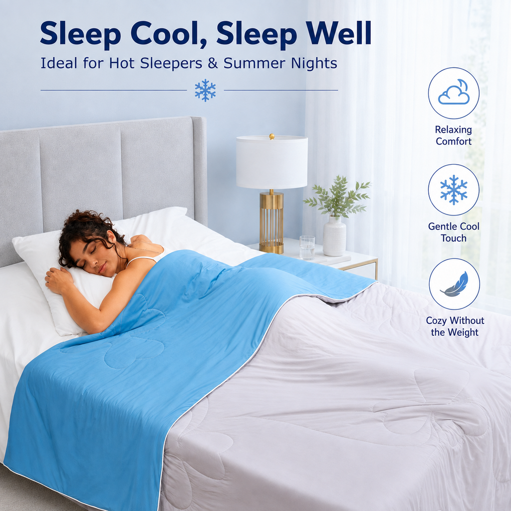 PYROEPLEEA 90" x 90" Cooling Blanket Queen Size for Hot Sleepers, Lightweight Breathable Soft Blanket for Night Sweats, Bed Sofa Travel, Clover Blue
