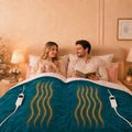 PYROEPLEEA Heated Electric Blanket Queen 84 x 90 in, Flannel Sherpa, 2 Controllers, Dual Zone, 6 Heat Settings, 1-12 Hour Auto Off, Washable-Blue Green