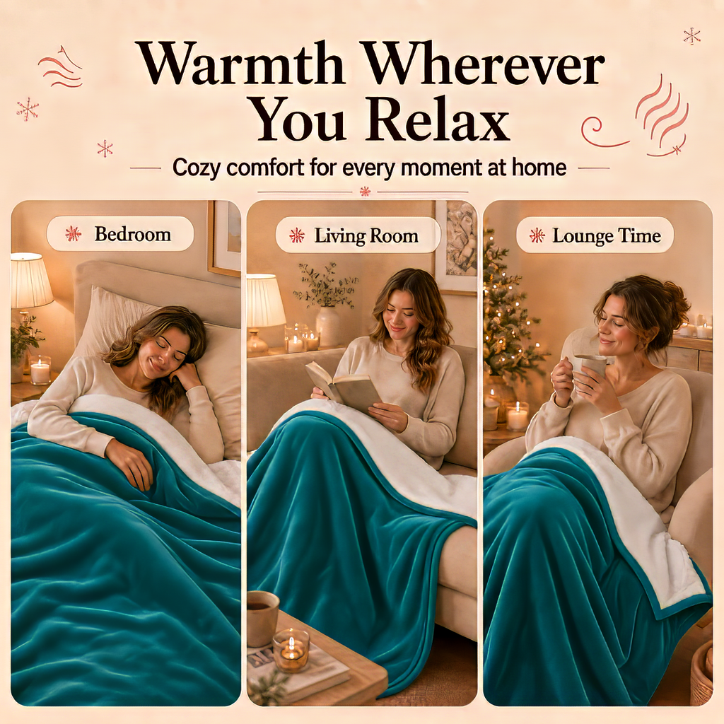 PYROEPLEEA Heated Electric Blanket Twin 62 x 84 in, Flannel Sherpa, 6 Heat Settings, 1-12 Hour Auto Off, Machine Washable for Bed or Couch-Blue Green