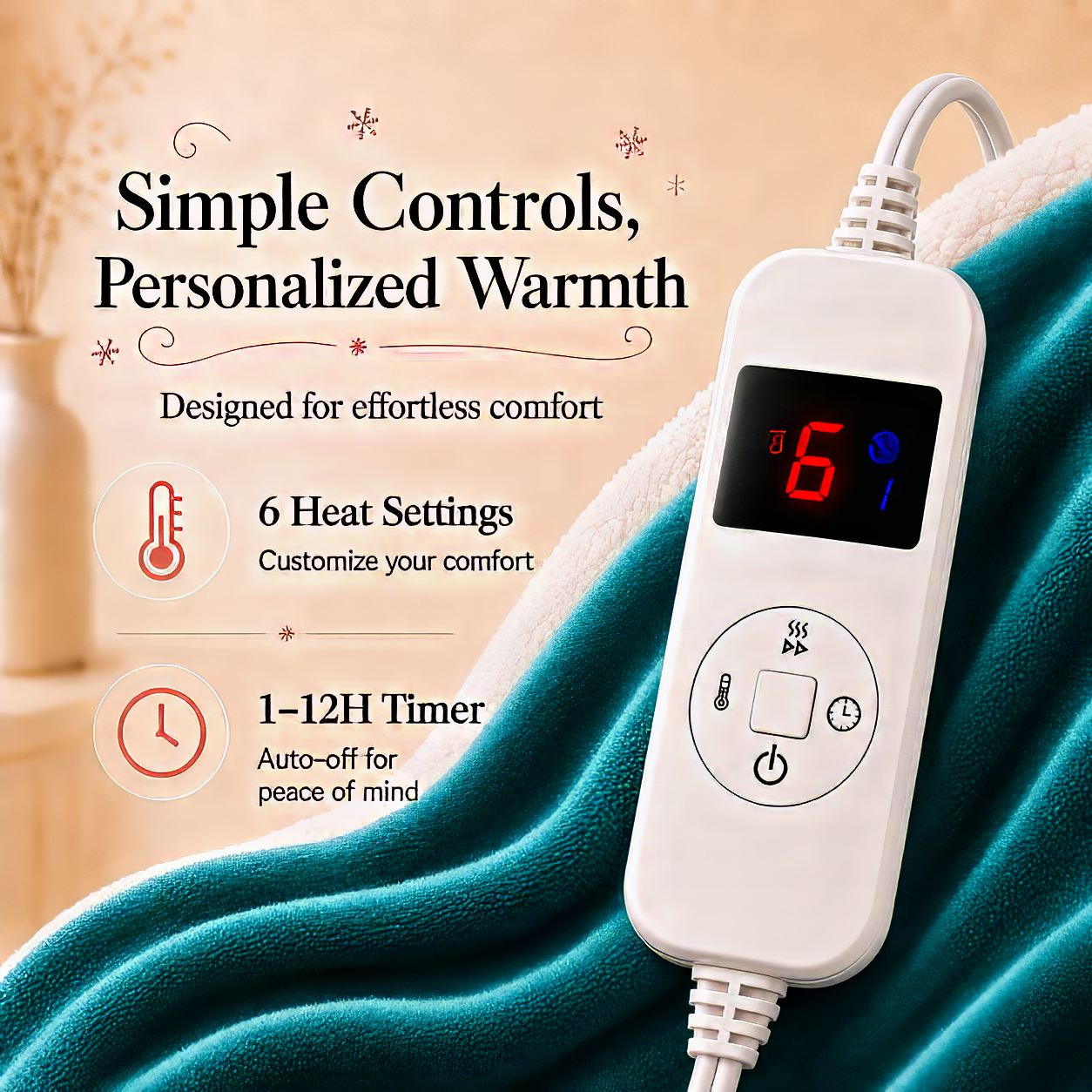 PYROEPLEEA Heated Electric Blanket Twin 62 x 84 in, Flannel Sherpa, 6 Heat Settings, 1-12 Hour Auto Off, Machine Washable for Bed or Couch-Blue Green