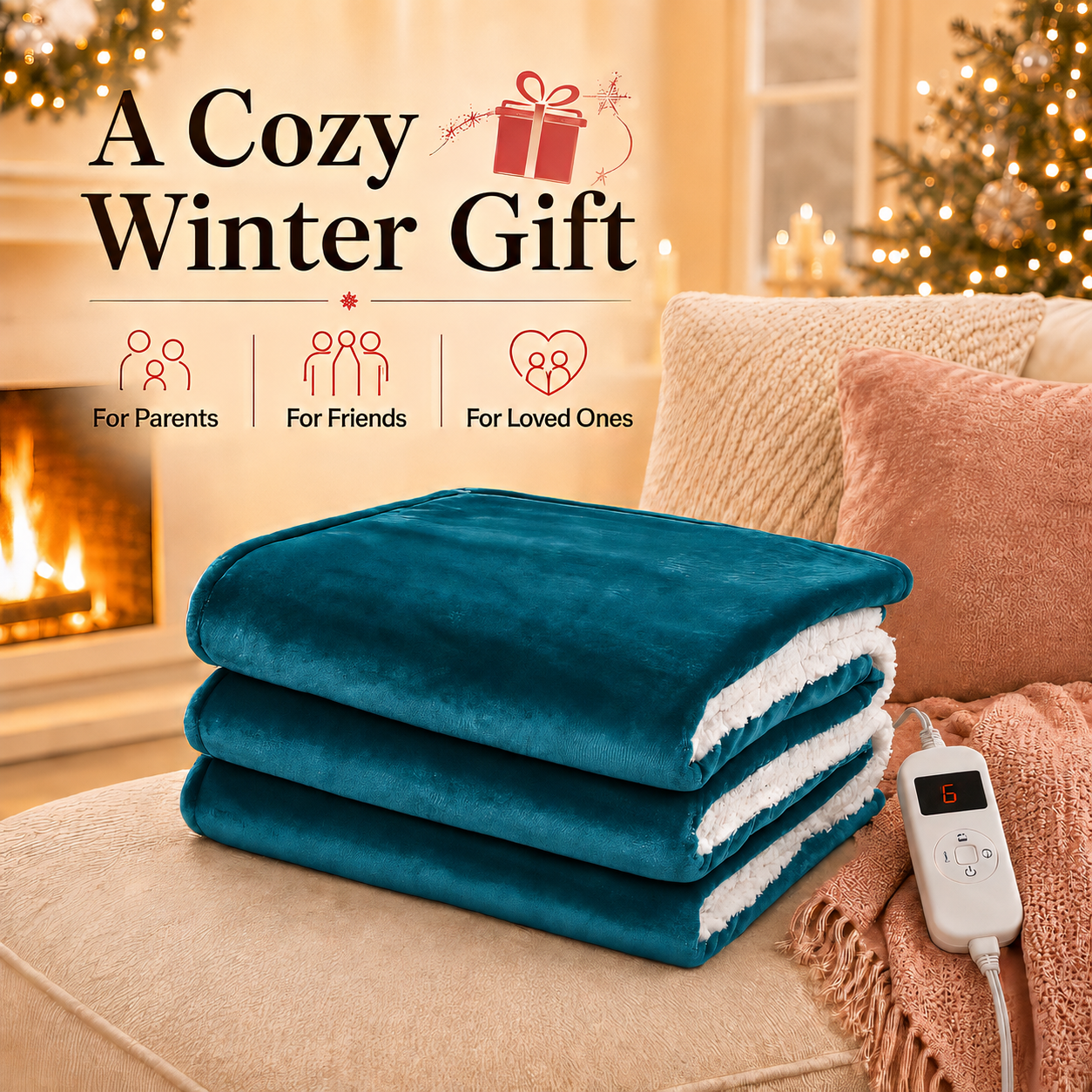 PYROEPLEEA Heated Electric Blanket Twin 62 x 84 in, Flannel Sherpa, 6 Heat Settings, 1-12 Hour Auto Off, Machine Washable for Bed or Couch-Blue Green