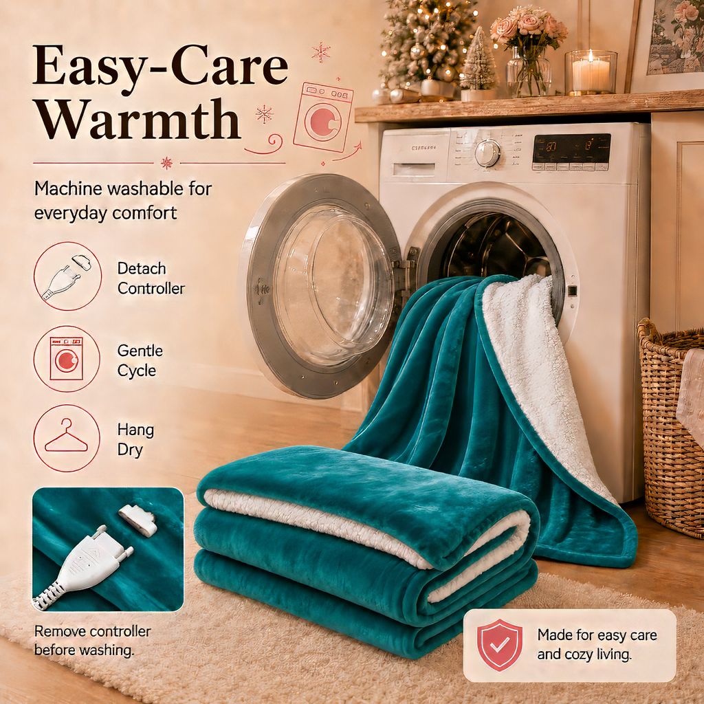 PYROEPLEEA Heated Electric Blanket Full Size 72 x 84 in, Flannel Sherpa, 6 Heat Settings, 1-12 Hour Auto Off, Machine Washable for Bed or Couch-Blue Green