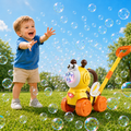 Bubble Machine for Toddlers, Cute Bee-Shaped 2-in-1 Push Walker & Handheld Bubble Blower Toy with Colorful Lights, Outdoor Toy for Boys and Girls