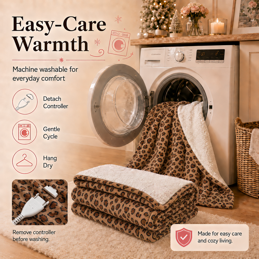 PYROEPLEEA Heated Throw Blanket 50 x 60 in, Flannel Sherpa, 6 Heat Settings, 1-12 Hour Auto Off, Machine Washable for Couch or Bed-Caramel Leopard