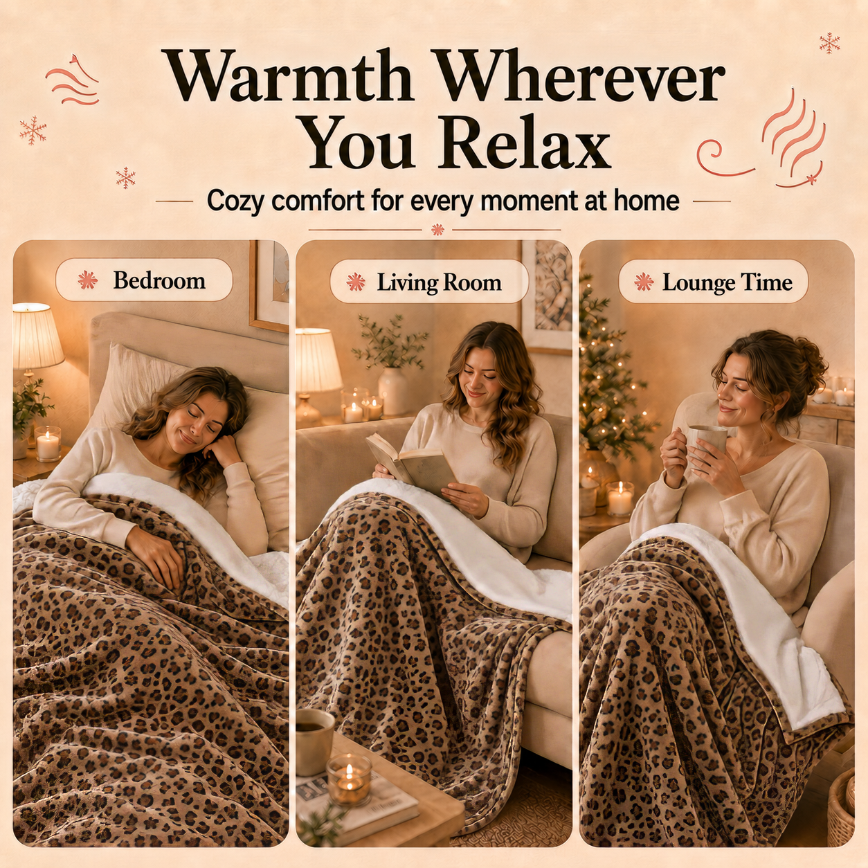 PYROEPLEEA Heated Throw Blanket 50 x 60 in, Flannel Sherpa, 6 Heat Settings, 1-12 Hour Auto Off, Machine Washable for Couch or Bed-Caramel Leopard