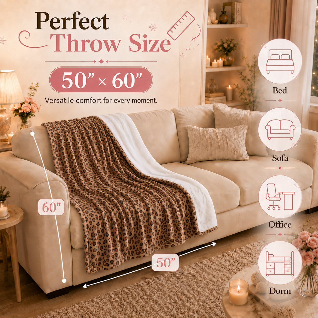 PYROEPLEEA Heated Throw Blanket 50 x 60 in, Flannel Sherpa, 6 Heat Settings, 1-12 Hour Auto Off, Machine Washable for Couch or Bed-Caramel Leopard