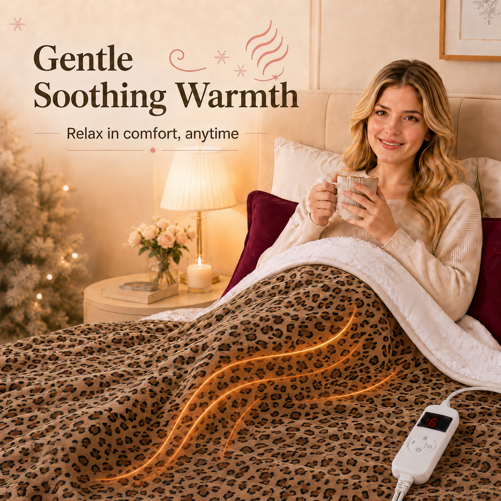 PYROEPLEEA Heated Throw Blanket 50 x 60 in, Flannel Sherpa, 6 Heat Settings, 1-12 Hour Auto Off, Machine Washable for Couch or Bed-Caramel Leopard